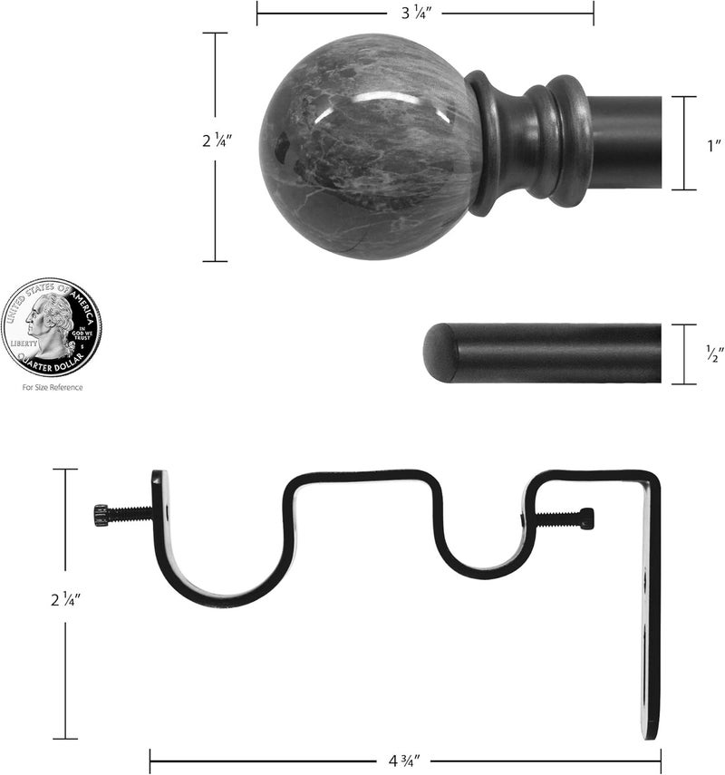 Decopolitan 30023AS36 MARBLE BALL DOUBLE CURTAIN ROD SET 36 to 72Inches Antique Silver - Image 4