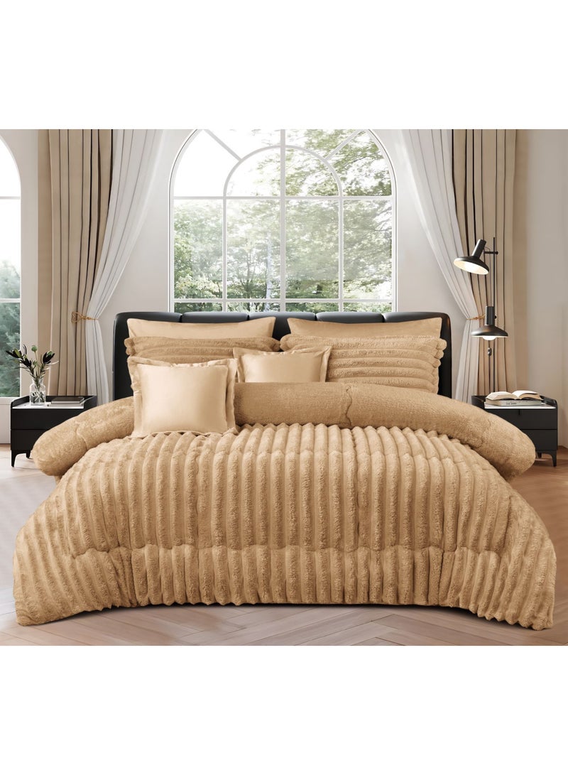 مينج لي مفرش شتوي فرو فاخر نفرين – طقم سرير 8 قطع بتصميم هندسي ناعم مقاس كبير 230×250 سم - Image 1