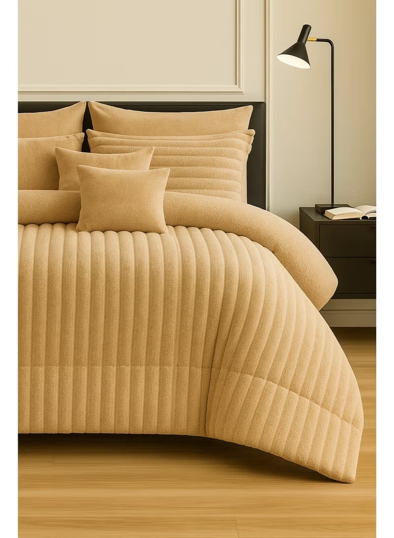 مينج لي مفرش شتوي فرو فاخر نفرين – طقم سرير 8 قطع بتصميم هندسي ناعم مقاس كبير 230×250 سم - Image 2