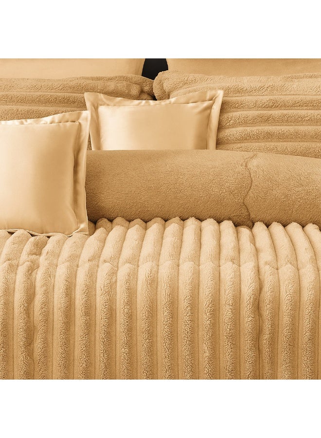 مينج لي مفرش شتوي فرو فاخر نفرين – طقم سرير 8 قطع بتصميم هندسي ناعم مقاس كبير 230×250 سم - Image 3