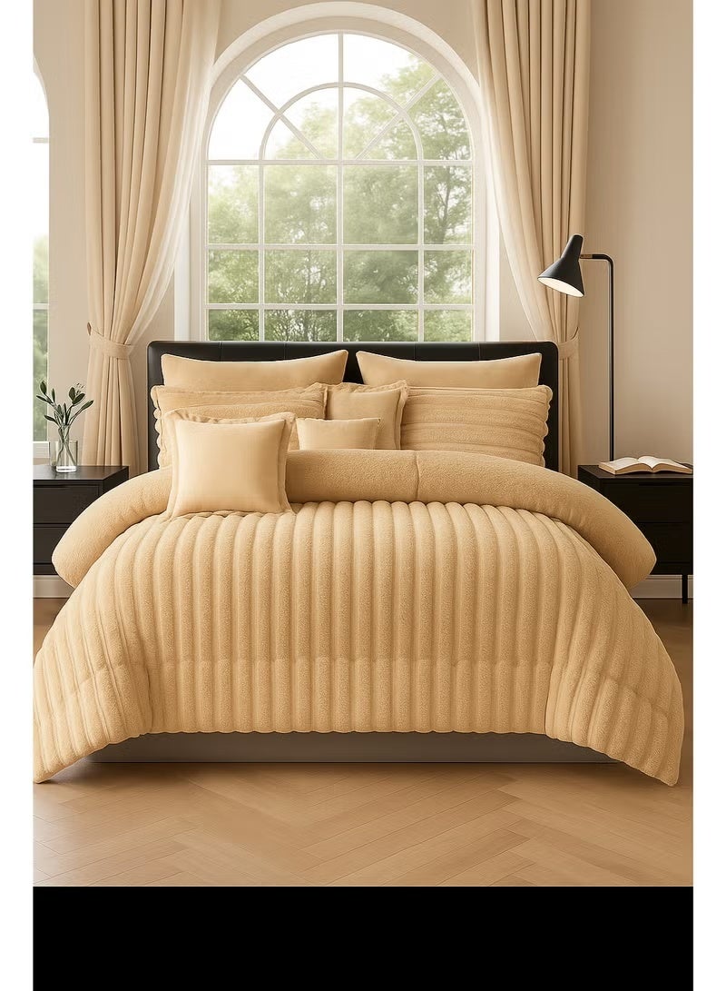 مينج لي مفرش شتوي فرو فاخر نفرين – طقم سرير 8 قطع بتصميم هندسي ناعم مقاس كبير 230×250 سم - Image 5