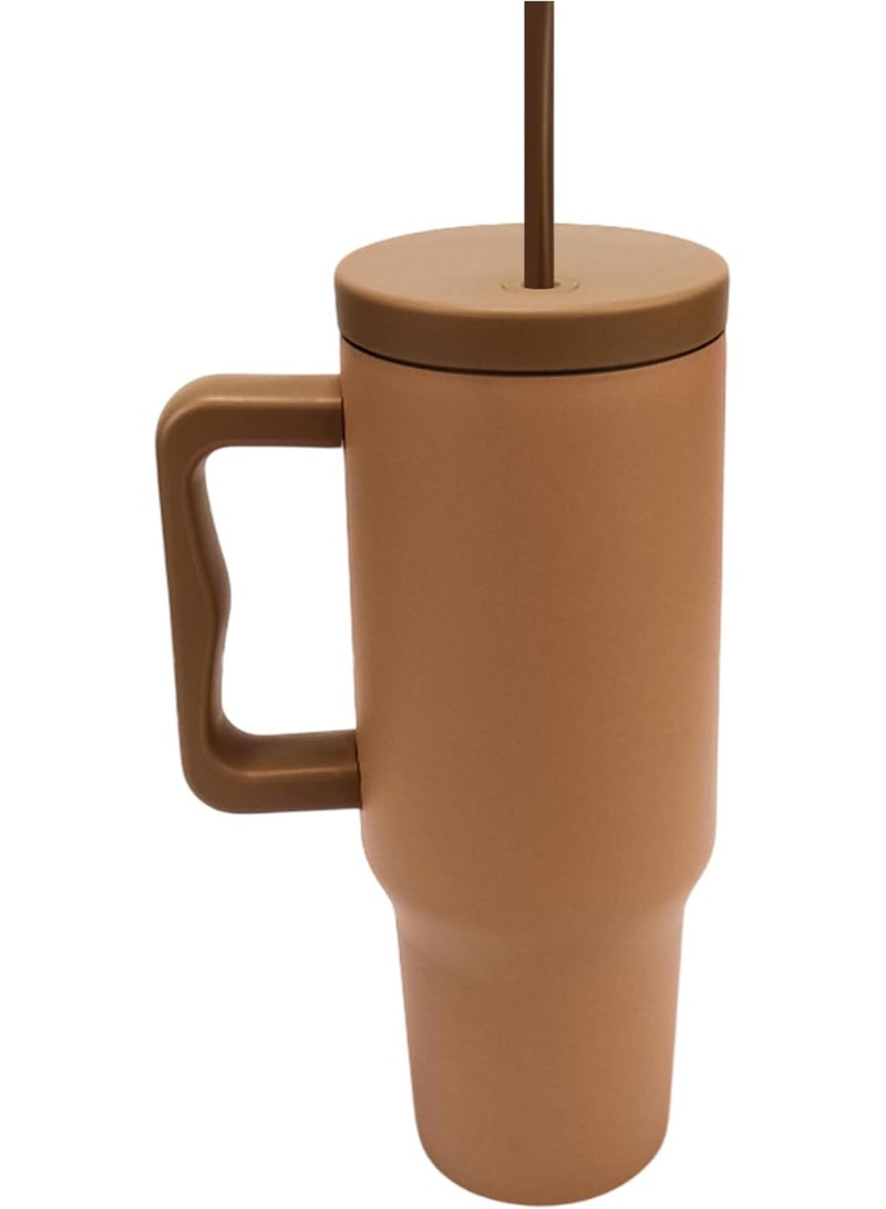 UKR 40 oz Stainless Steel Tumbler with Handle & Straw – Beige Travel Mug for Hot & Cold Drinks Leak-Resistant, Insulated Water Bottle Reusable & BPA-Free – Fits Car Cup Holders - Image 1