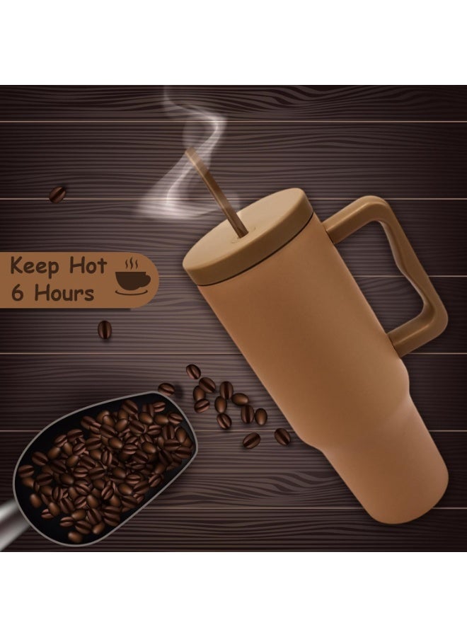 UKR 40 oz Stainless Steel Tumbler with Handle & Straw – Beige Travel Mug for Hot & Cold Drinks Leak-Resistant, Insulated Water Bottle Reusable & BPA-Free – Fits Car Cup Holders - Image 3