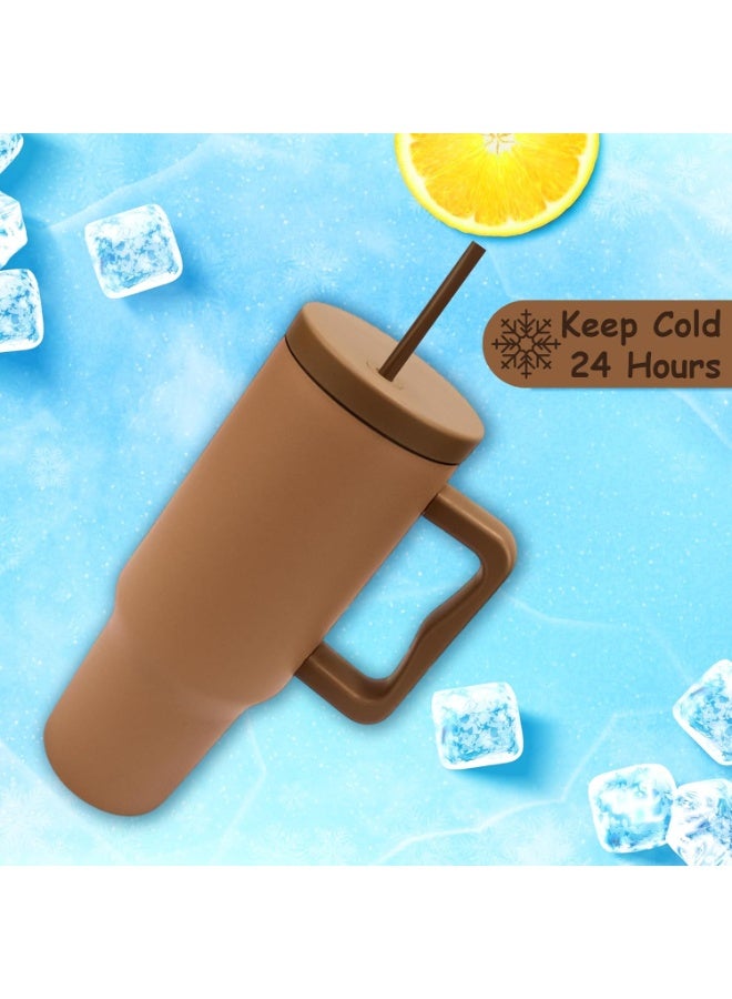 UKR 40 oz Stainless Steel Tumbler with Handle & Straw – Beige Travel Mug for Hot & Cold Drinks Leak-Resistant, Insulated Water Bottle Reusable & BPA-Free – Fits Car Cup Holders - Image 5