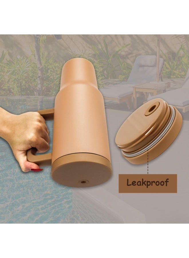 UKR 40 oz Stainless Steel Tumbler with Handle & Straw – Beige Travel Mug for Hot & Cold Drinks Leak-Resistant, Insulated Water Bottle Reusable & BPA-Free – Fits Car Cup Holders - Image 2