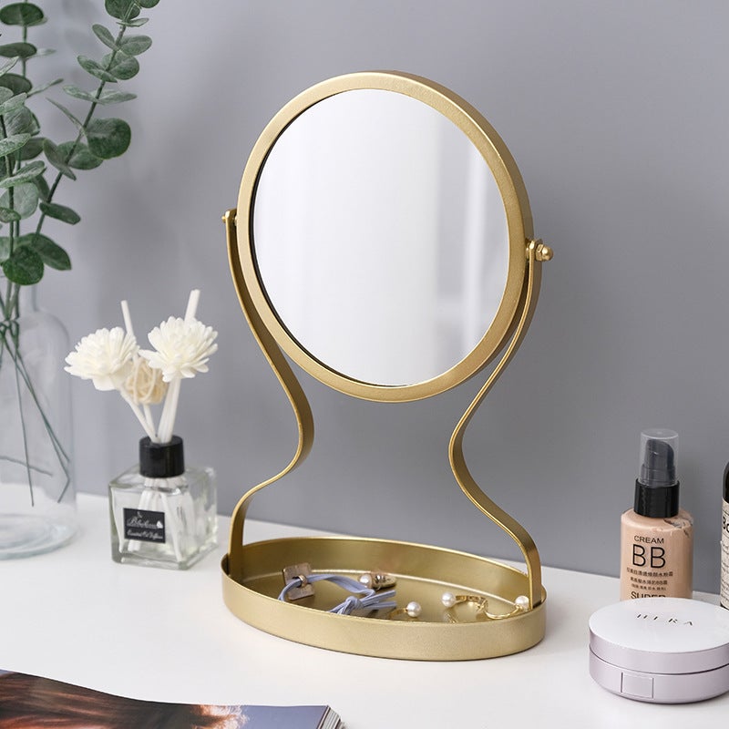 Make-Up Mirror Nordic Ins Metal Dressing Mirror Creative Lipstick Jewelry Storage Student Dormitory Multifunctional Storage Box - Image 2