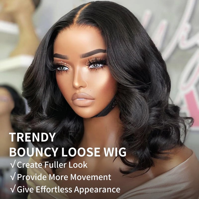 Tinashe Glueless Bob Wigs Human Hair Pre plucked Pre Cut Natural Black Loose Body Wave short Wig 5x6 Lace Pre-Bleached Knots HD Lace Front Wigs Human Hair for Black Women -12inch - Image 2