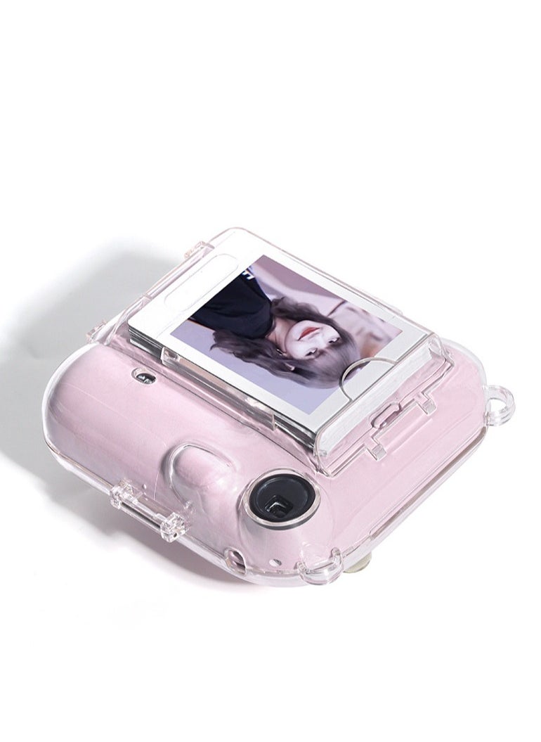 Generic 3 Pack Clear Camera Case Compatible with Fujifilm Instax Mini 12 Instant Camera - Mini 12 Hard Case with Photo Pocket Holds on Back and Adjustable Shoulder Strap & Cute Camera Sticker (Pink)  - Image 2