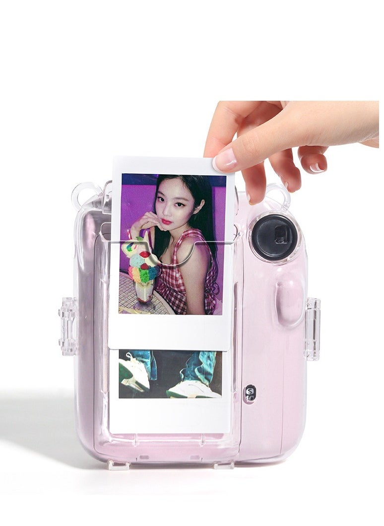 Generic 3 Pack Clear Camera Case Compatible with Fujifilm Instax Mini 12 Instant Camera - Mini 12 Hard Case with Photo Pocket Holds on Back and Adjustable Shoulder Strap & Cute Camera Sticker (Pink)  - Image 3