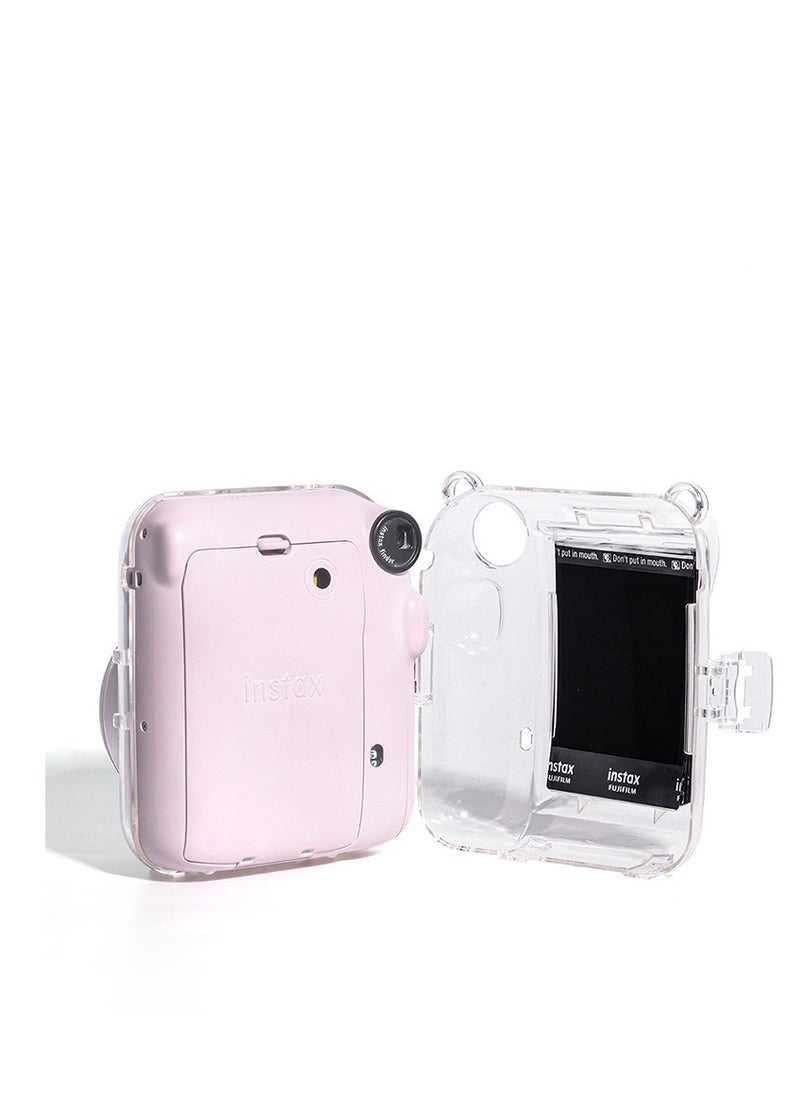Generic 3 Pack Clear Camera Case Compatible with Fujifilm Instax Mini 12 Instant Camera - Mini 12 Hard Case with Photo Pocket Holds on Back and Adjustable Shoulder Strap & Cute Camera Sticker (Pink)  - Image 4