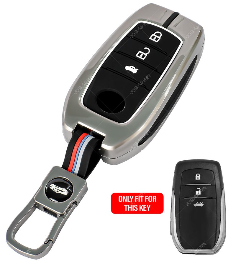 Coll of Fest Metal Silicon Key Cover Compatible with Toyota Fortuner | Fortuner Legender | Innova Hycross | Invicto 3 Button Smart Key Special Feature Visible in Low-Light Conditions - Image 2