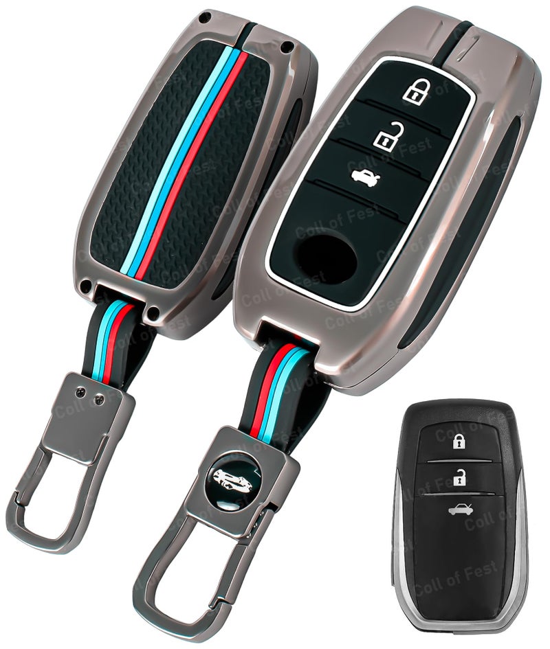 Coll of Fest Metal Silicon Key Cover Compatible with Toyota Fortuner | Fortuner Legender | Innova Hycross | Invicto 3 Button Smart Key Special Feature Visible in Low-Light Conditions - Image 1