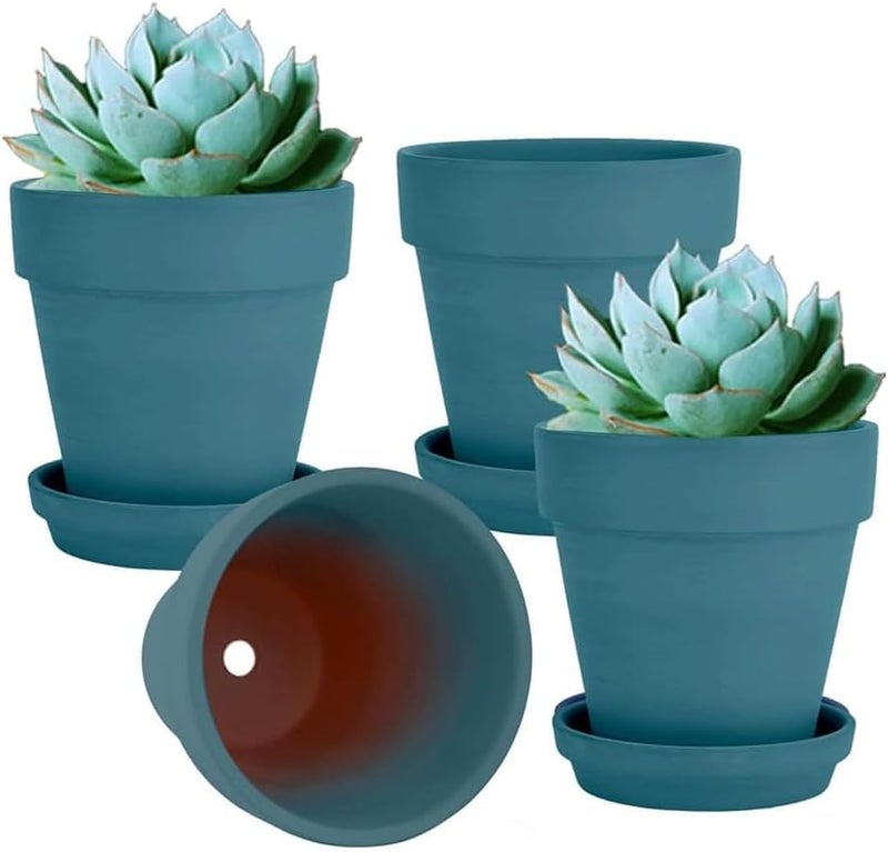 vensovo 6 Inch Green Terracotta & Clay Pots for Plant with Saucer - 4 Pack Medium Terra Cotta Planter with Drainage Hole, Flowerpot for Indoor Outdoor Plants, Crafts, Wedding Favor - Image 1