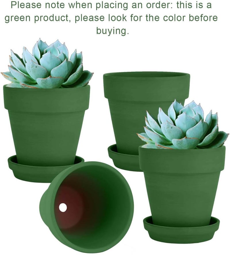 vensovo 6 Inch Green Terracotta & Clay Pots for Plant with Saucer - 4 Pack Medium Terra Cotta Planter with Drainage Hole, Flowerpot for Indoor Outdoor Plants, Crafts, Wedding Favor - Image 2