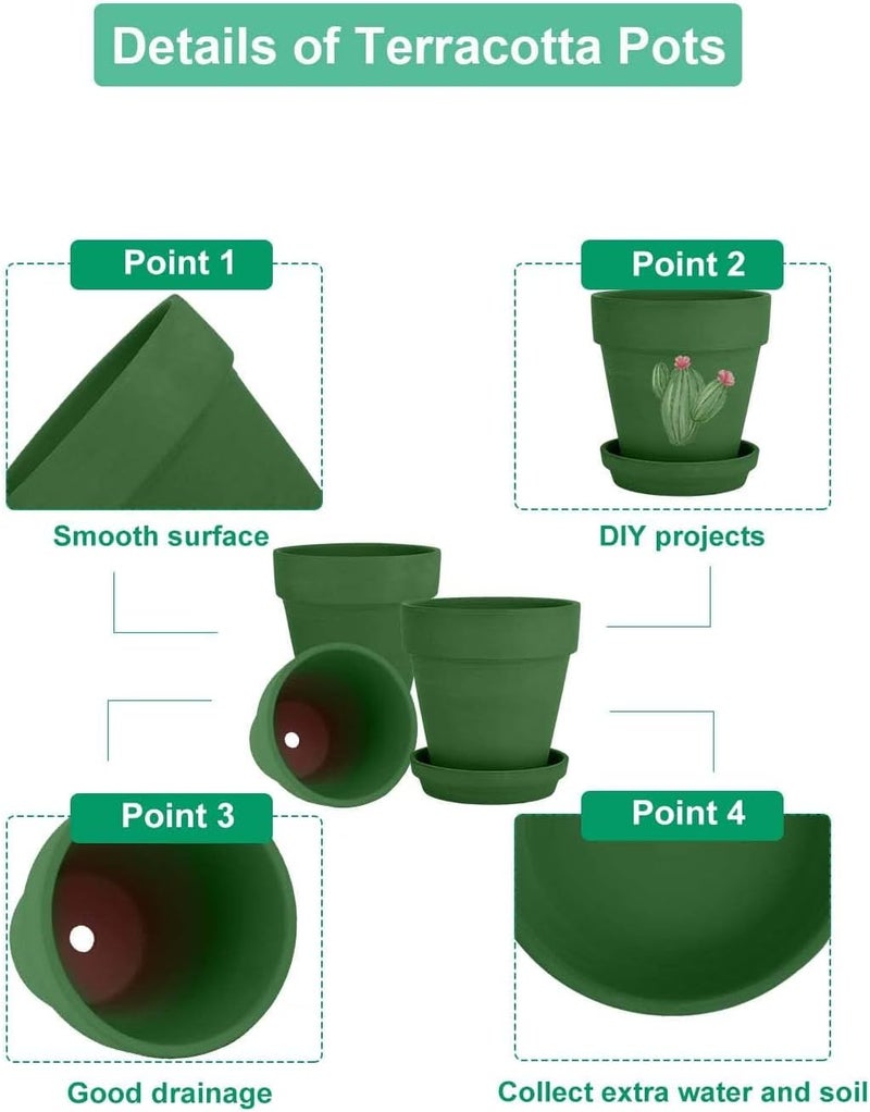 vensovo 6 Inch Green Terracotta & Clay Pots for Plant with Saucer - 4 Pack Medium Terra Cotta Planter with Drainage Hole, Flowerpot for Indoor Outdoor Plants, Crafts, Wedding Favor - Image 3