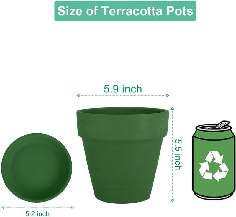 vensovo 6 Inch Green Terracotta & Clay Pots for Plant with Saucer - 4 Pack Medium Terra Cotta Planter with Drainage Hole, Flowerpot for Indoor Outdoor Plants, Crafts, Wedding Favor - Image 4