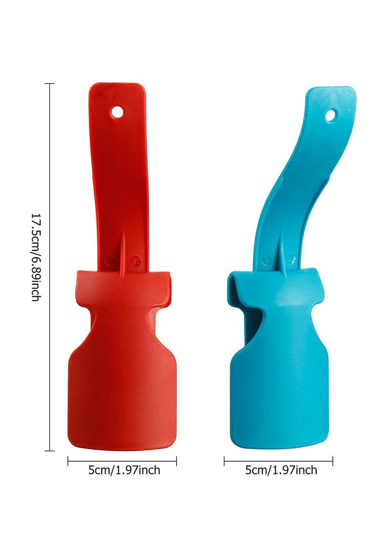 Excefore - 4 Pieces Lazy Shoe Helper Portable Sock Shoe Slider Travel Handled Shoe Horn Shoe Lifting Wearing Helper Tool Easy on Easy Off Plastic Shoehorn One Size Fits Most Shoes All Age, Blue/Red - Image 1