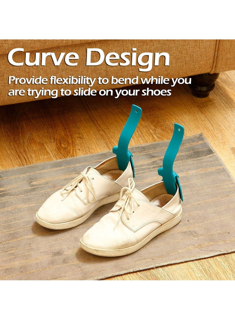 Excefore - 4 Pieces Lazy Shoe Helper Portable Sock Shoe Slider Travel Handled Shoe Horn Shoe Lifting Wearing Helper Tool Easy on Easy Off Plastic Shoehorn One Size Fits Most Shoes All Age, Blue/Red - Image 1