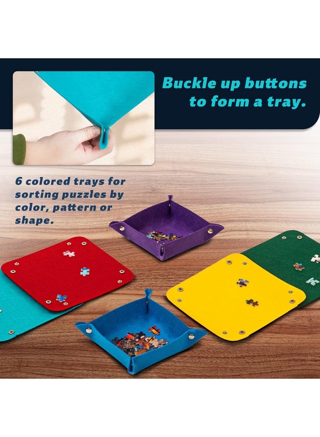 Tektalk Tektalk Foldable Jigsaw Puzzle Board with 6 Color Sorting Trays Portable Puzzle Mat with Puzzle Dustproof Cover for Puzzle Storage Puzzle Saver, Non-Slip Surface, Up to 1500 Pieces - Khaki - Image 4