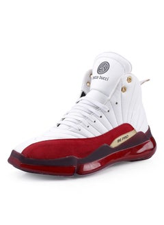 Bacca Bucci® Men's Comfy Hi-Top Casual Chunky Streetwear Fashion Sneakers |White Red Ankle Shoe Quilted Designed | Model: Red Fox - White, Size UK10