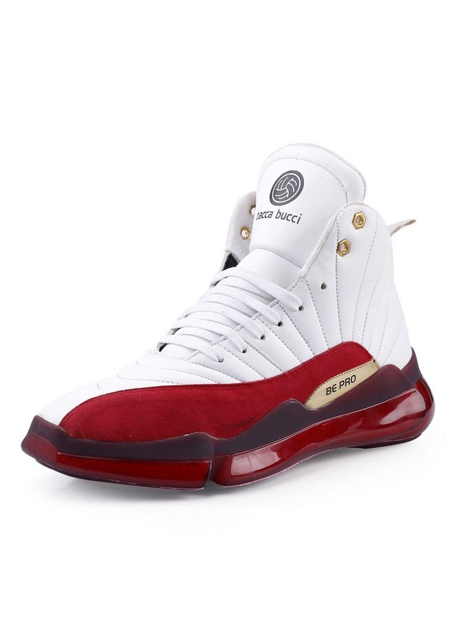 Bacca Bucci - Bacca Bucci® Men's Comfy Hi-Top Casual Chunky Streetwear Fashion Sneakers |White Red Ankle Shoe Quilted Designed | Model: Red Fox - White, Size UK10 - Image 1