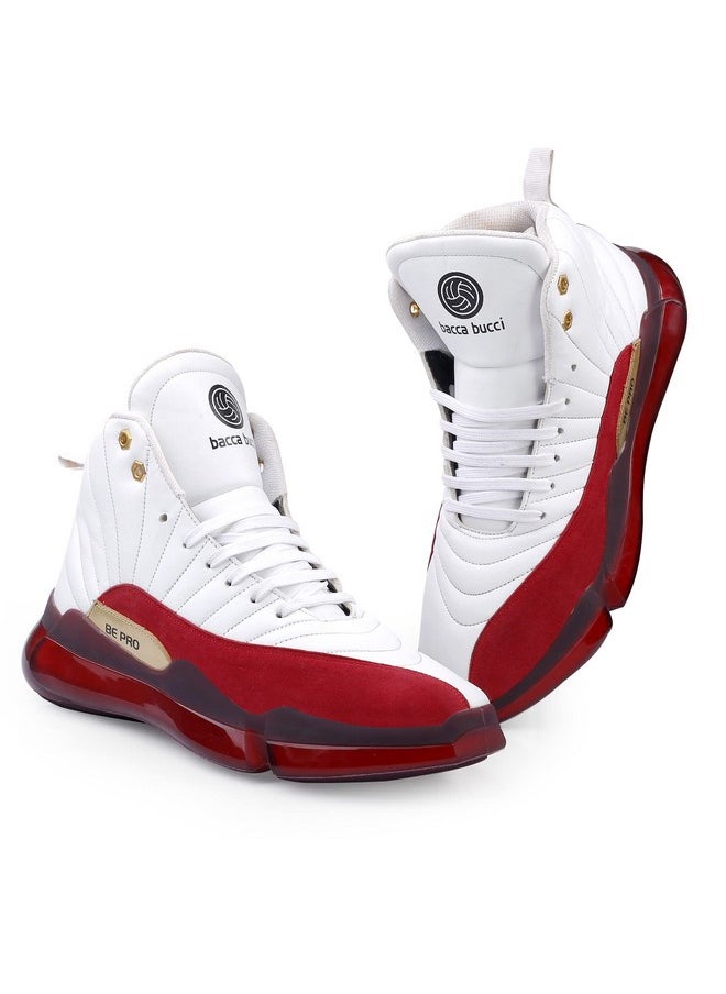 Bacca Bucci - Bacca Bucci® Men's Comfy Hi-Top Casual Chunky Streetwear Fashion Sneakers |White Red Ankle Shoe Quilted Designed | Model: Red Fox - White, Size UK10 - Image 1