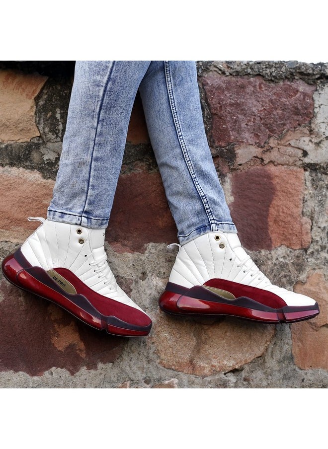 Bacca Bucci - Bacca Bucci® Men's Comfy Hi-Top Casual Chunky Streetwear Fashion Sneakers |White Red Ankle Shoe Quilted Designed | Model: Red Fox - White, Size UK10 - Image 1