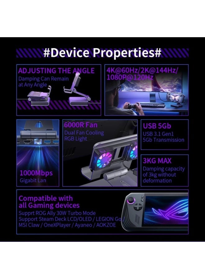 RVETEE 4K 60Hz 6in1 RGB Dual Fans Docking Station for Game Console Dock HDMI Adjustable Height Bracket - Image 3