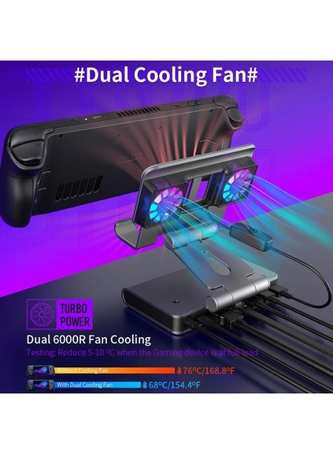 RVETEE 4K 60Hz 6in1 RGB Dual Fans Docking Station for Game Console Dock HDMI Adjustable Height Bracket - Image 1