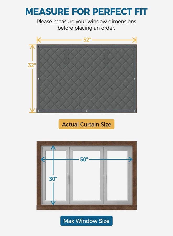 Augblinds Window Insulation for Winter, Curtain Size 52 Inch x 32 Inch, Thermal Insulated Window Cover Oxford Cloth Thicken Cotton Fiber and Loop Strips Kit for 50''× 30'' Window Winterize, Grey - Image 2
