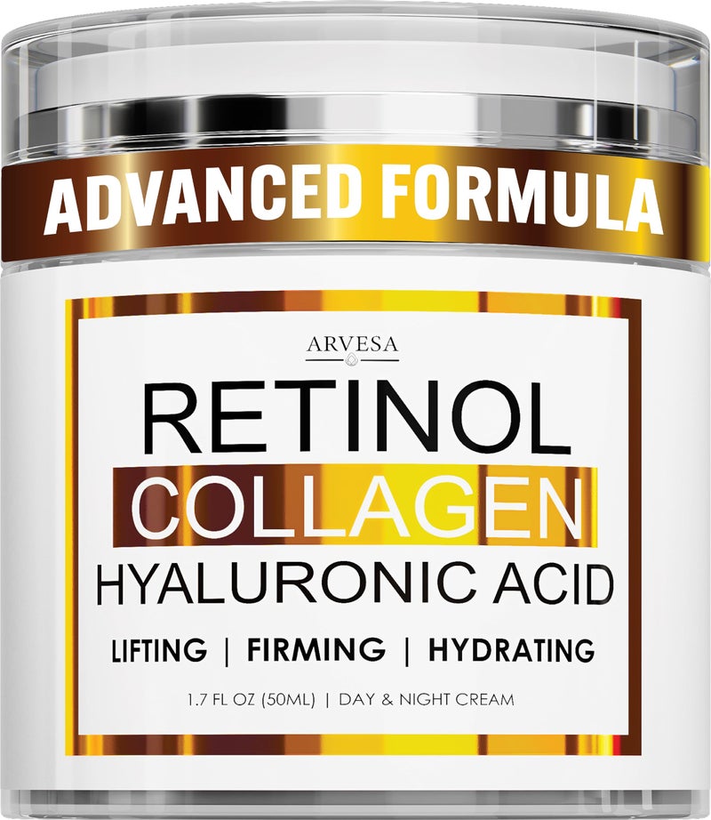 Arvesa Retinol Cream for Face with Collagen and Hyaluronic Acid - Anti Aging Wrinkle Cream for Women and Men - Day and Night Facial Moisturizer for Tightening and Skin Firming - Crema Hidratante Para la Cara - Image 1