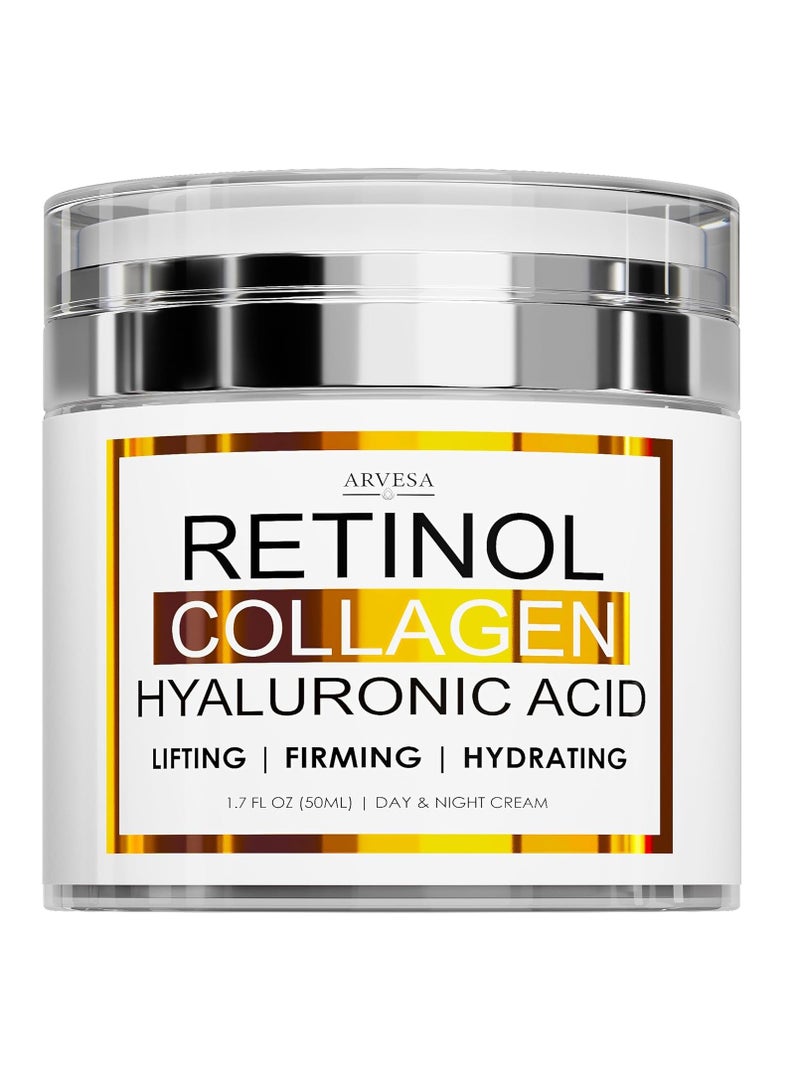 Arvesa Retinol Cream for Face - Facial Moisturizer with Collagen Cream and Hyaluronic Acid - Anti Aging Face Cream - Day and Night Face Lotion for Women and Men - Hydrating Wrinkle Cream for Face  - Image 1