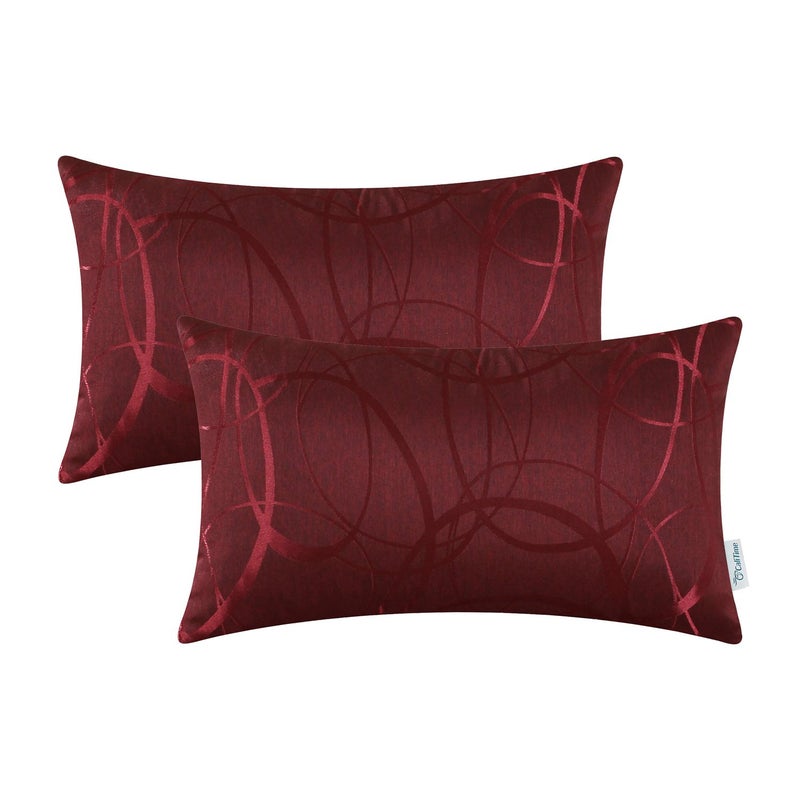 CaliTime CaliTime Throw Pillow Covers Pack of 2 Modern Shining & Dull Contrast Circles Rings Accent Geometric Cushion Cases Shells for Couch Sofa Home Decor 12 X 20 Inches Burgundy  - Image 1