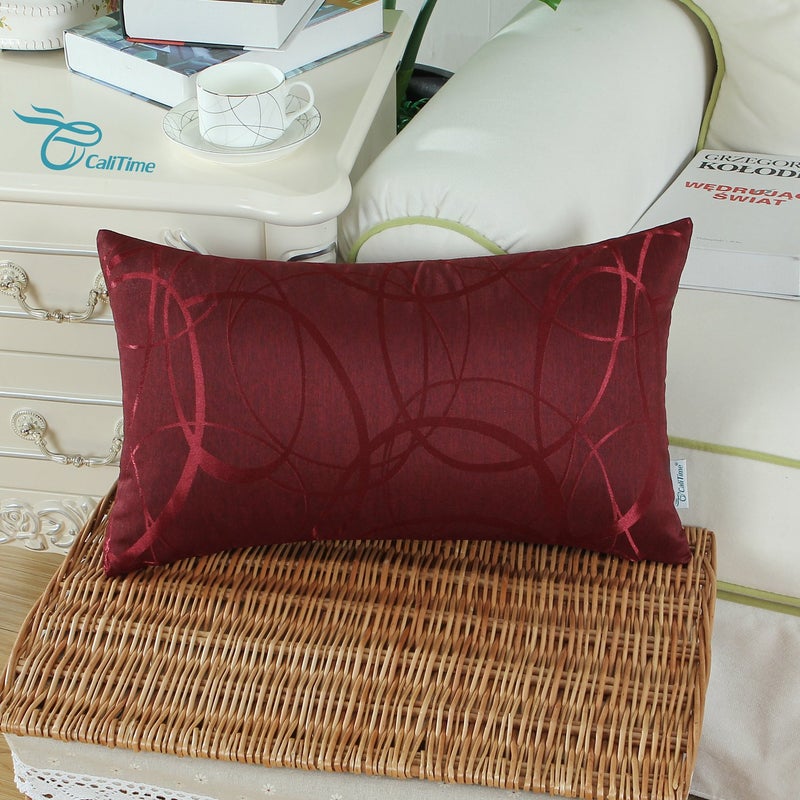 CaliTime CaliTime Throw Pillow Covers Pack of 2 Modern Shining & Dull Contrast Circles Rings Accent Geometric Cushion Cases Shells for Couch Sofa Home Decor 12 X 20 Inches Burgundy  - Image 3