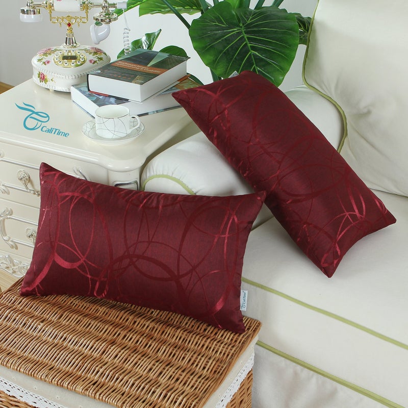 CaliTime CaliTime Throw Pillow Covers Pack of 2 Modern Shining & Dull Contrast Circles Rings Accent Geometric Cushion Cases Shells for Couch Sofa Home Decor 12 X 20 Inches Burgundy  - Image 2
