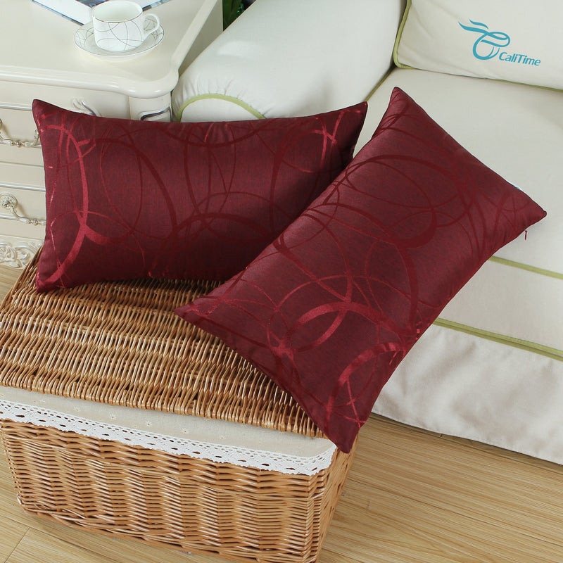 CaliTime CaliTime Throw Pillow Covers Pack of 2 Modern Shining & Dull Contrast Circles Rings Accent Geometric Cushion Cases Shells for Couch Sofa Home Decor 12 X 20 Inches Burgundy  - Image 4