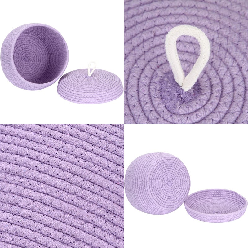 Sea Team Round Cotton Rope Storage Basket with Lid, Decorative Woven Storage Bin, Pot, Caddy, Organizer, Container for Snacks, Towels, Plants, 10 x 7.5 Inches (Small, Lavender) - Image 4