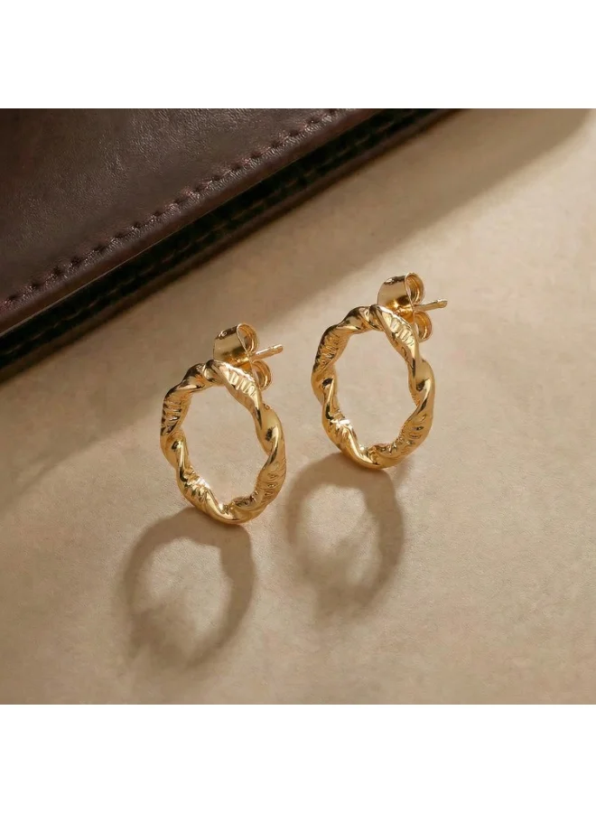 Palmonas 18K Gold Tone Plated Classic Braided Stud Earrings For Women - Waterproof & Anti-Tarnish