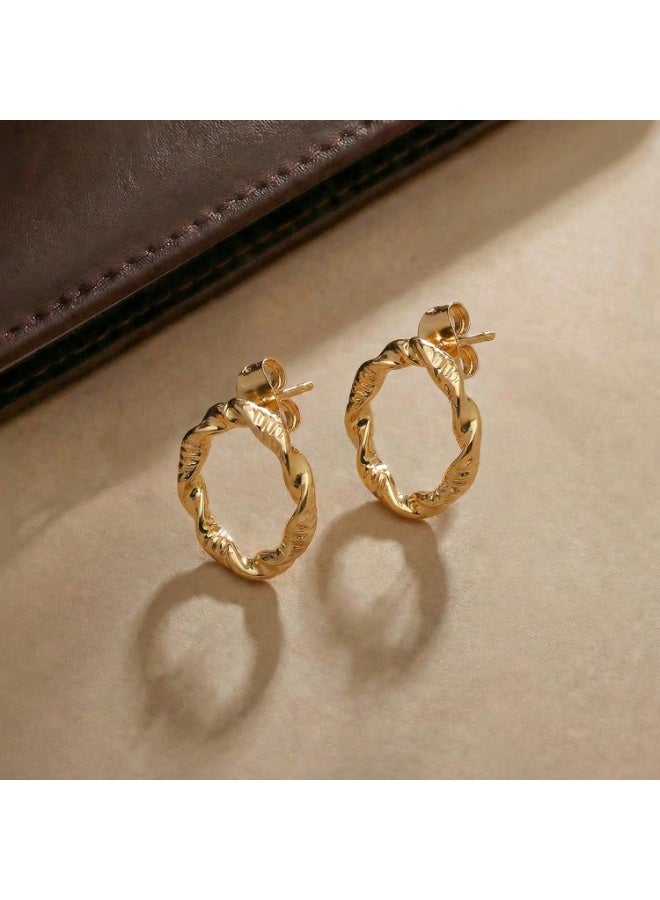 Palmonas 18K Gold Tone Plated Classic Braided Stud Earrings For Women - Waterproof & Anti-Tarnish - Image 2