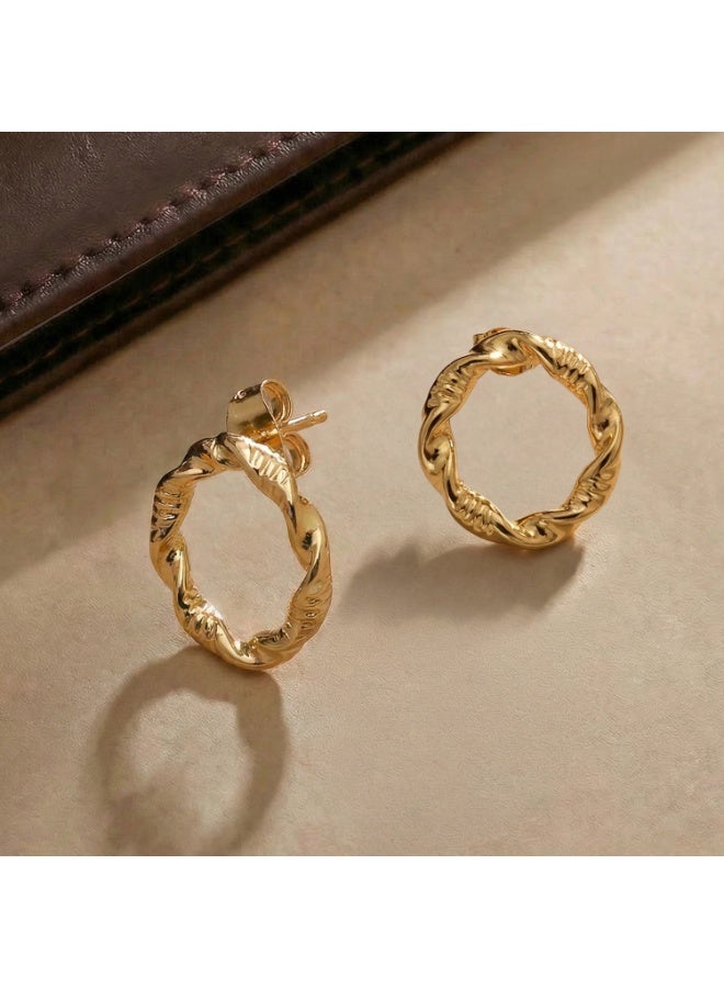 Palmonas 18K Gold Tone Plated Classic Braided Stud Earrings For Women - Waterproof & Anti-Tarnish - Image 3