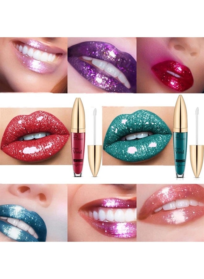 Halloween Diamond Shiny Matte Lipstick, Gothic Glitter Liquid Lip Gloss, Sparkling High Pigment Waterproof Long Lasting Lipsticks, Bold Shimmer Lip Glaze Lips for Masquerade, Cosplay, Hallo