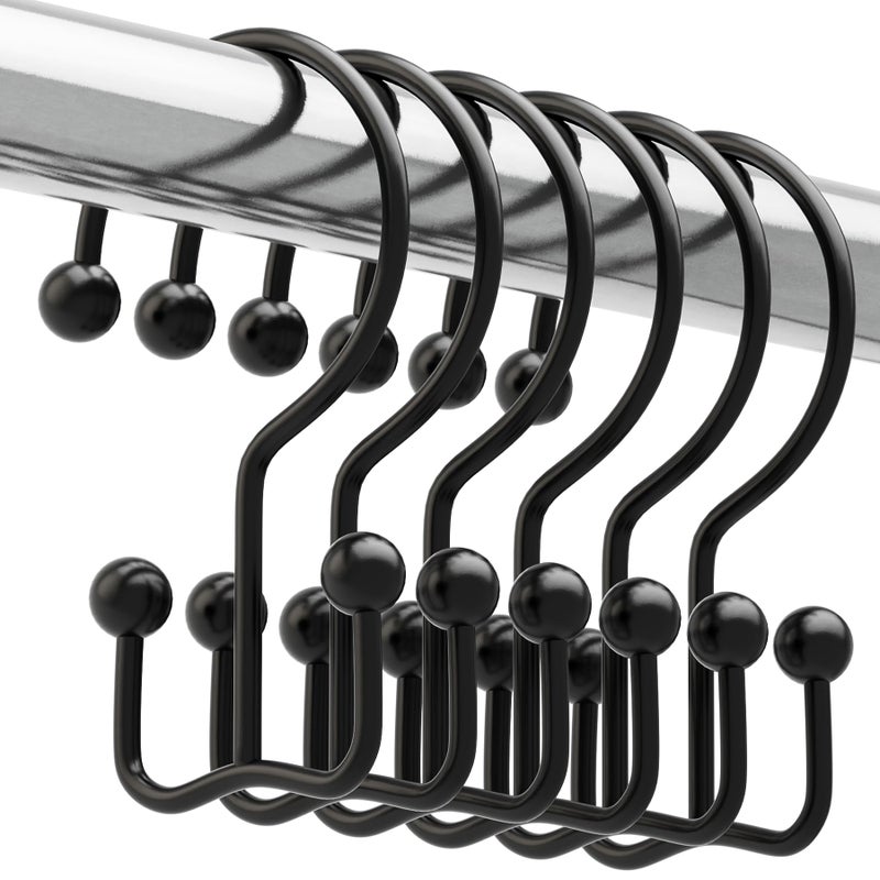 Titanker Shower Curtain Hooks Black Minimalist Simple Double Glide Shower Curtain Rings Rust Proof Metal Shower Hooks Rings for Bathroom Shower Rods Curtains Set of 12 Hooks