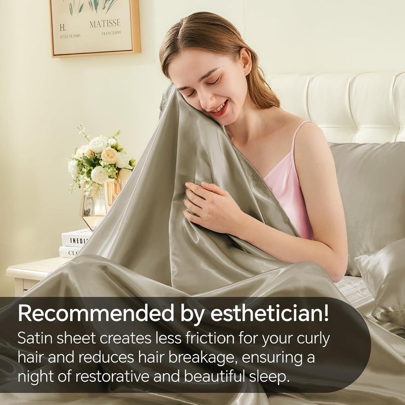BEDELITE Satin Sheets Full Size Bed Set, Luxury Soft Taupe Silky Sheets for Hair and Skin, Similar to Silk Bed Sheets Set 4 Pieces with 1 Deep Pocket Fitted Sheet, 1 Flat Sheet, and 2 Pillowcases - Image 4