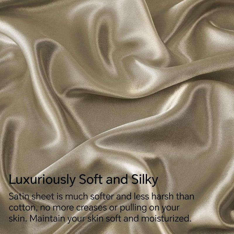 BEDELITE Satin Sheets Full Size Bed Set, Luxury Soft Taupe Silky Sheets for Hair and Skin, Similar to Silk Bed Sheets Set 4 Pieces with 1 Deep Pocket Fitted Sheet, 1 Flat Sheet, and 2 Pillowcases - Image 3