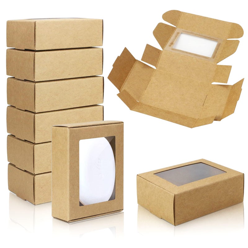 BadenBach 50 Pack Mini Kraft Paper Boxes with Windows,3.33" x 2.35" x 1.18",Small Homemade Soap Box Mini Treat Gift Boxes Bulk for Candy Cookies Party Favors Mother's Day Supplies(Brown) - Image 3