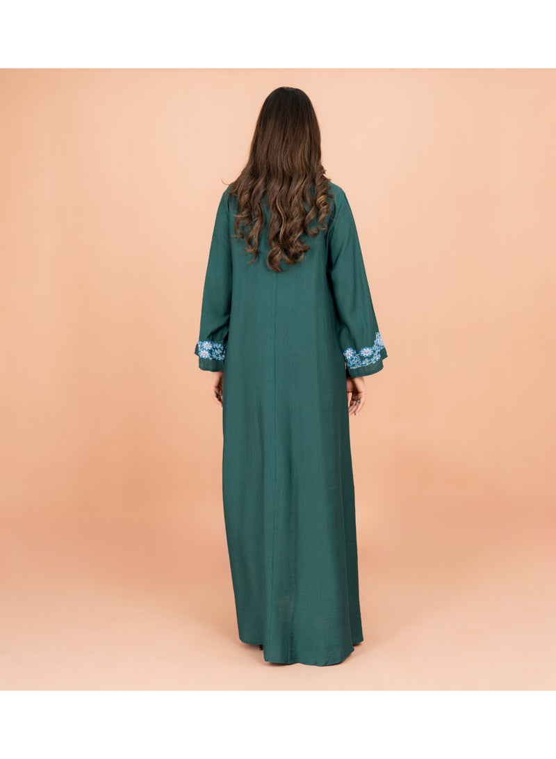 IKKXA Classic Solid Floral Embroidery Crystal Jalabiya - Image 4