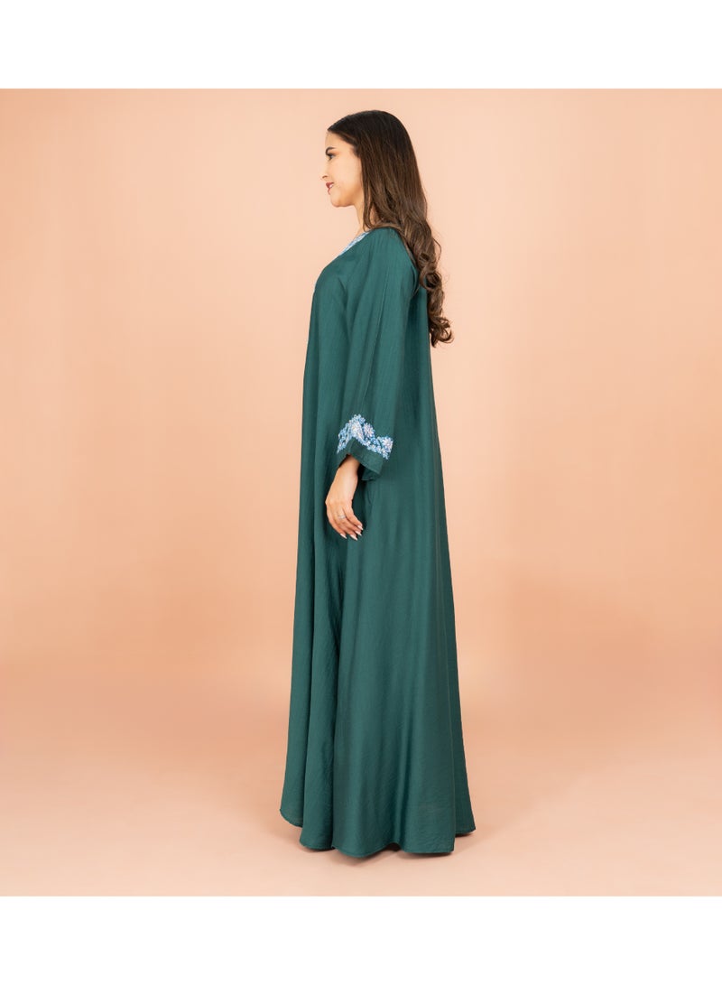 IKKXA Classic Solid Floral Embroidery Crystal Jalabiya - Image 3