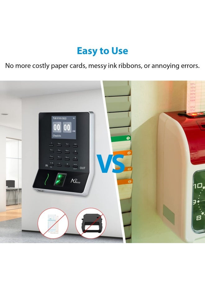 Generic - Ngteco Fingerprint Time Clock W2 Biometric Employee Time Attendance Machine For Small Business And Office Finger Scan Automatic Punch Lan Wifi App For Ios/Android 0 Monthly Fee - Image 1