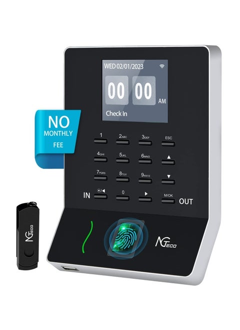 Ngteco Fingerprint Time Clock W2 Biometric Employee Time Attendance Machine For Small Business And Office Finger Scan Automatic Punch Lan Wifi App For Ios/Android 0 Monthly Fee