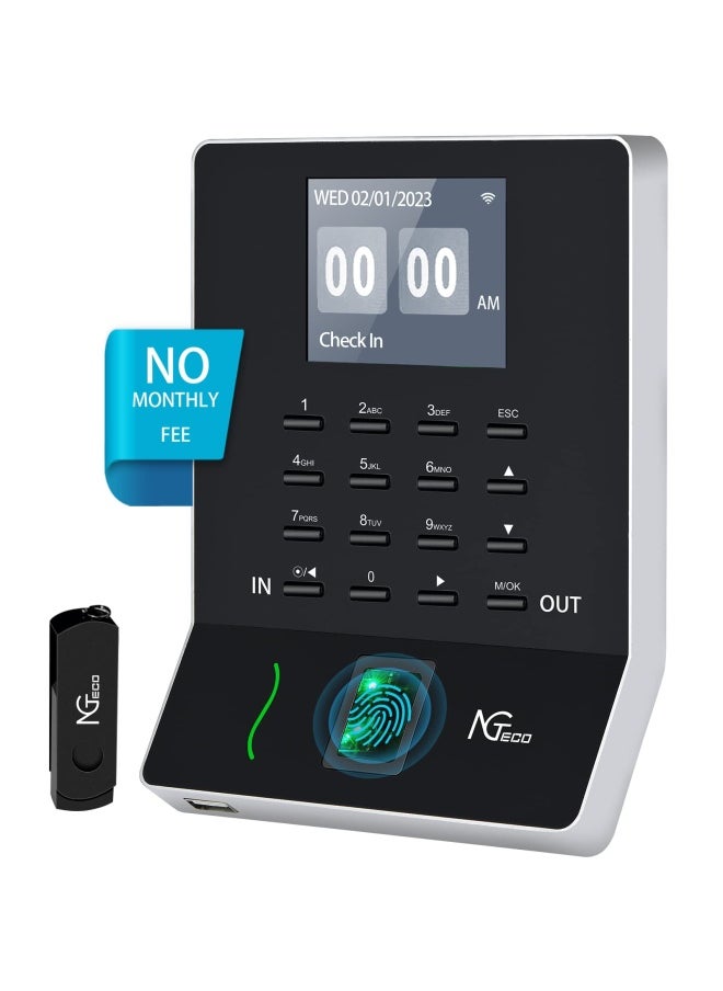 Generic - Ngteco Fingerprint Time Clock W2 Biometric Employee Time Attendance Machine For Small Business And Office Finger Scan Automatic Punch Lan Wifi App For Ios/Android 0 Monthly Fee - Image 1